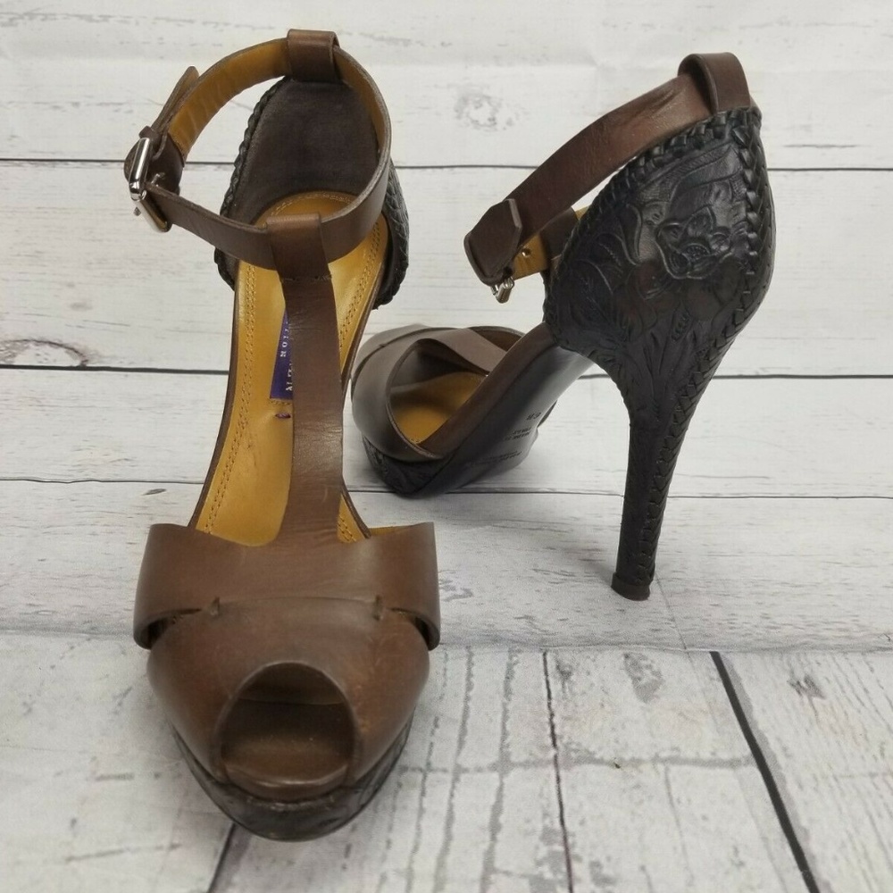 Ralph Lauren Collection Brown Western T-Strap 6B